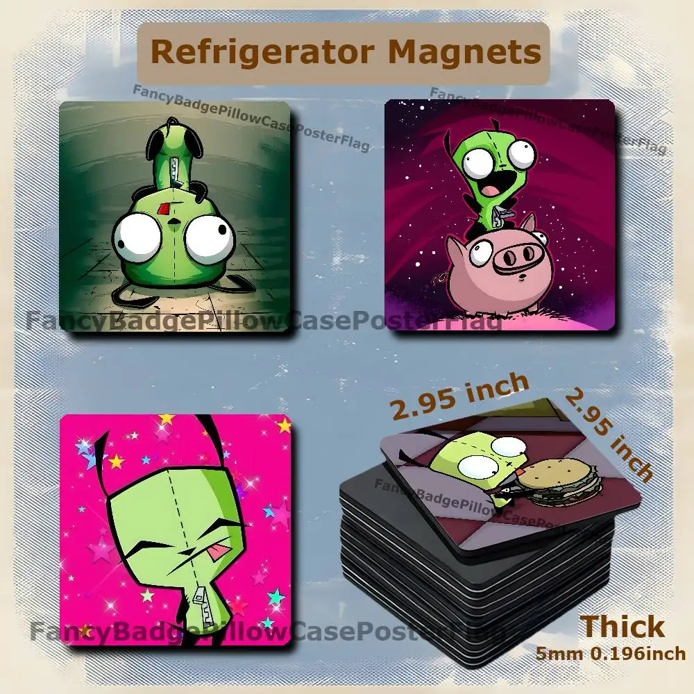 I-Invader Alien Z-Zim Fridge Refrigerator Magnet Set Creative Square Decorative Adhesive Stickers Magnets Festival Gift