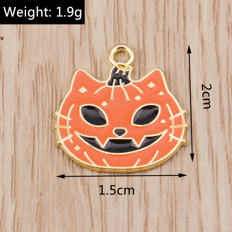 10 stücke 15x20mm Cartoon Emaille Halloween Kürbis Katze Charms Anhänger für Schmuck Herstellung Ohrringe Halsketten DIY Handwerk liefert – Detail 1