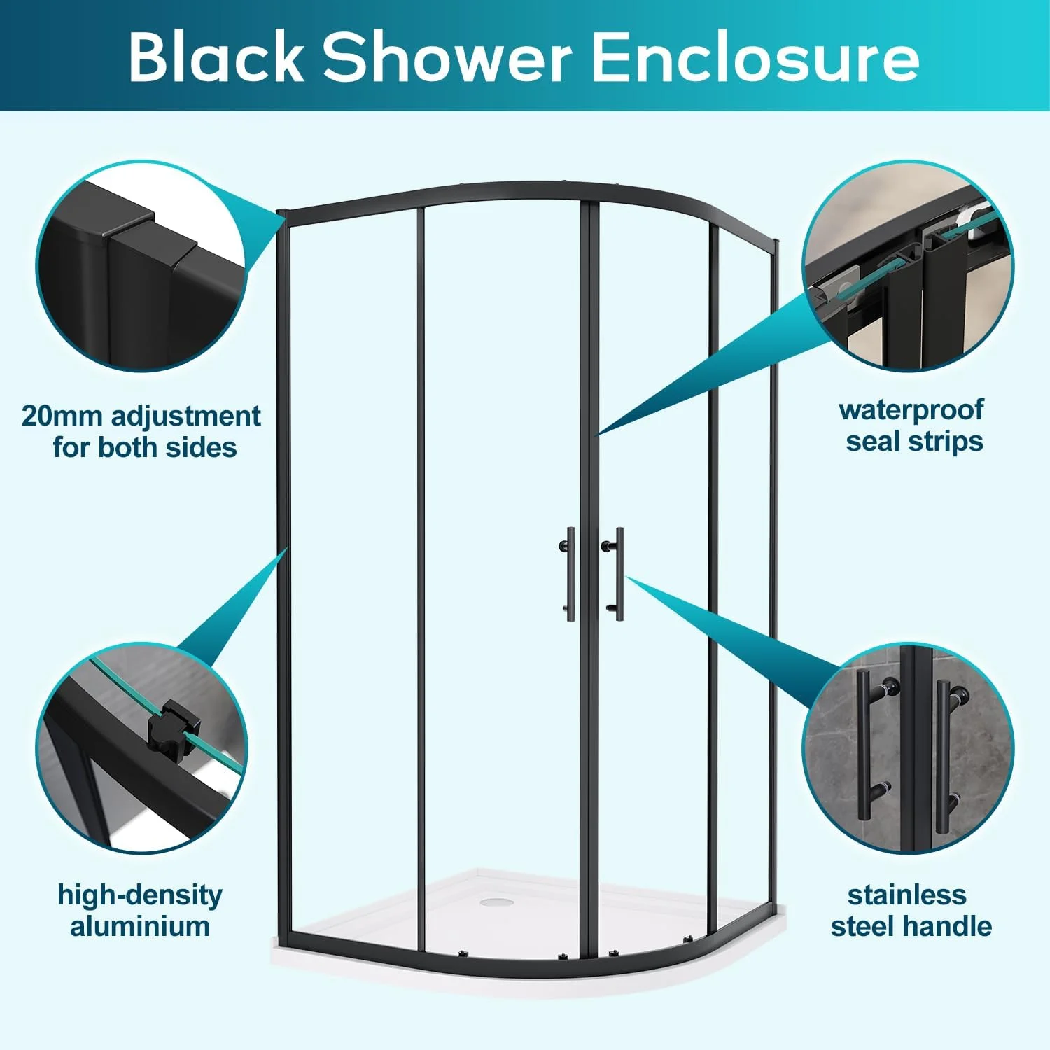 CustomizedArc-shaped Eco-Friendly Multi-Function Shower Partition with Base and Frame for Bathroom Customizable Fan-shaped Bath
