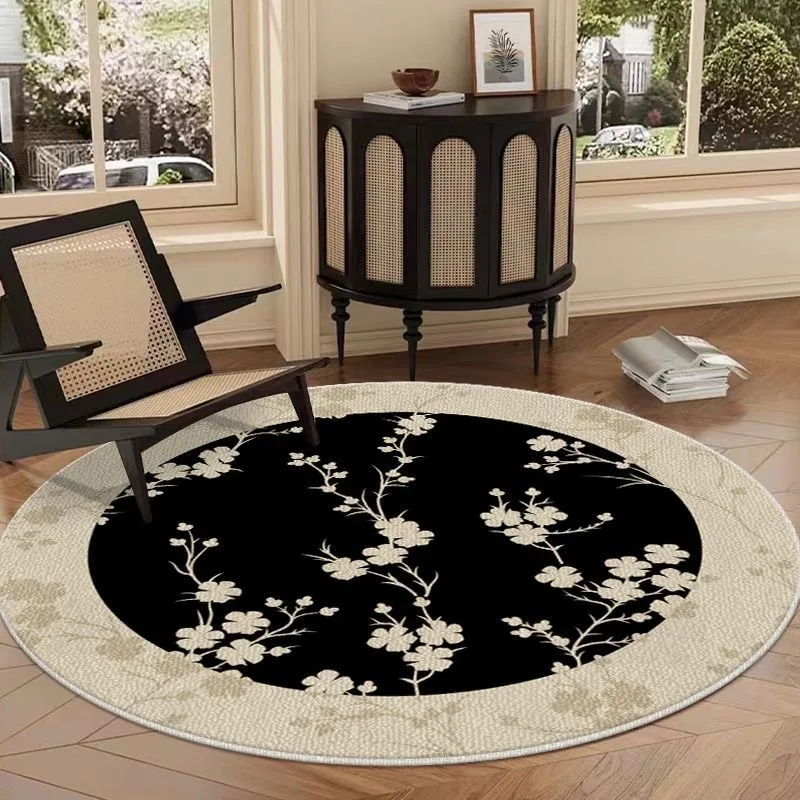 

Round Large Living Room Carpet Retro Chinese Rug Creative Flower Pattern Bedroom Decoration Comfortable Easy To Care Home Rugs