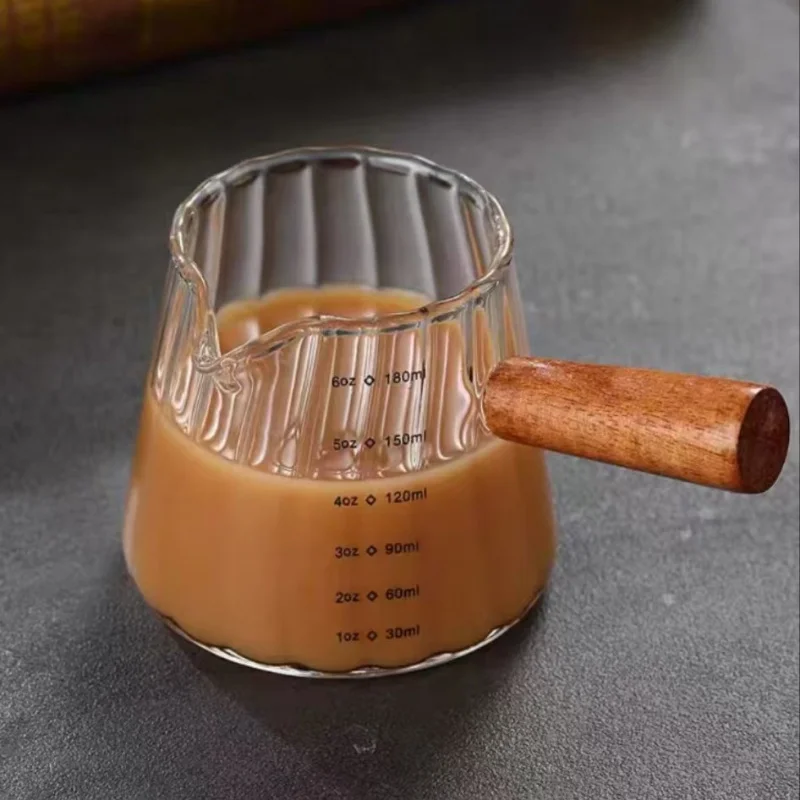 

Чашка для эспрессо с деревянной ручкой, прозрачный стеклянный аксессуар, двойная шкала, двойная V-образная мерная чашка для рта