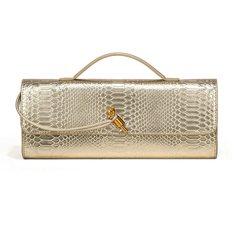 Y2K Classic Women's Luxury Design Top Handbag, Long Evening Dress Handbag, Crocodile Pattern Shoulder Bag Storage Bag