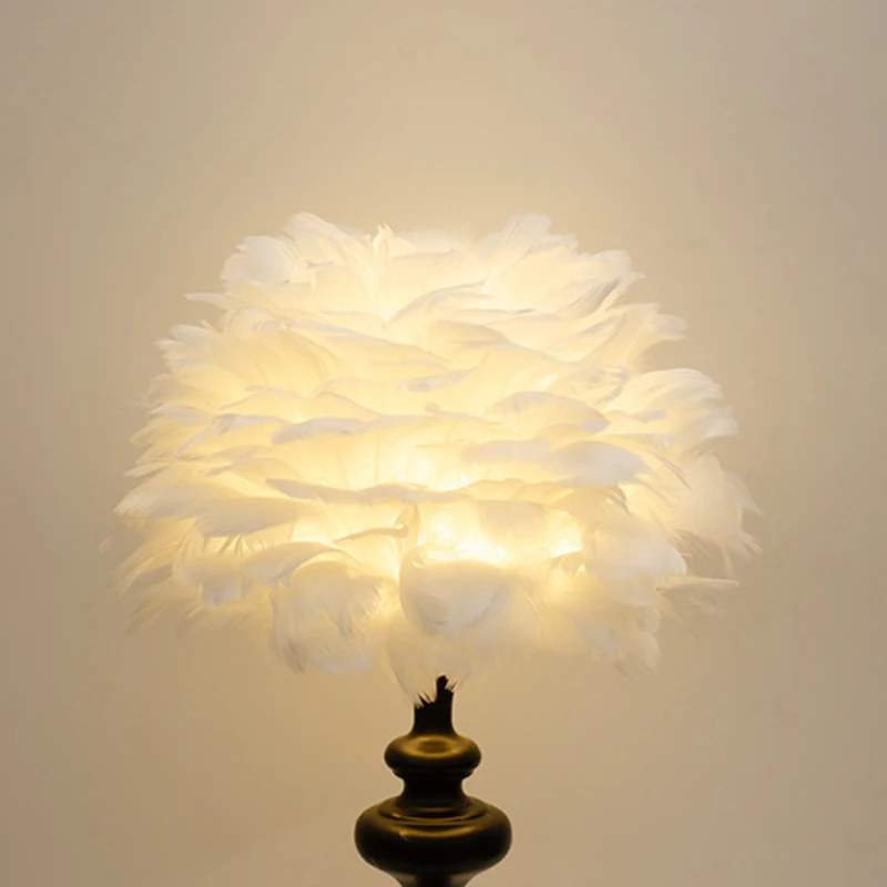 European Style Feather Lampshade Luxury Cloth Art Feather Bedroom Desk Lamp Cover Nordic Hotel Home Decoration Light Covers