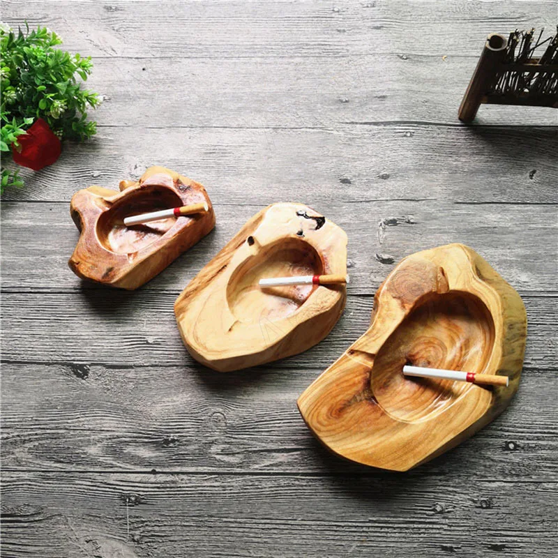 Creative Wooden Ashtray Handmade Natural Wood Stake Decorative Living Room Desktop Ashtrays European Home Decoration Ornaments