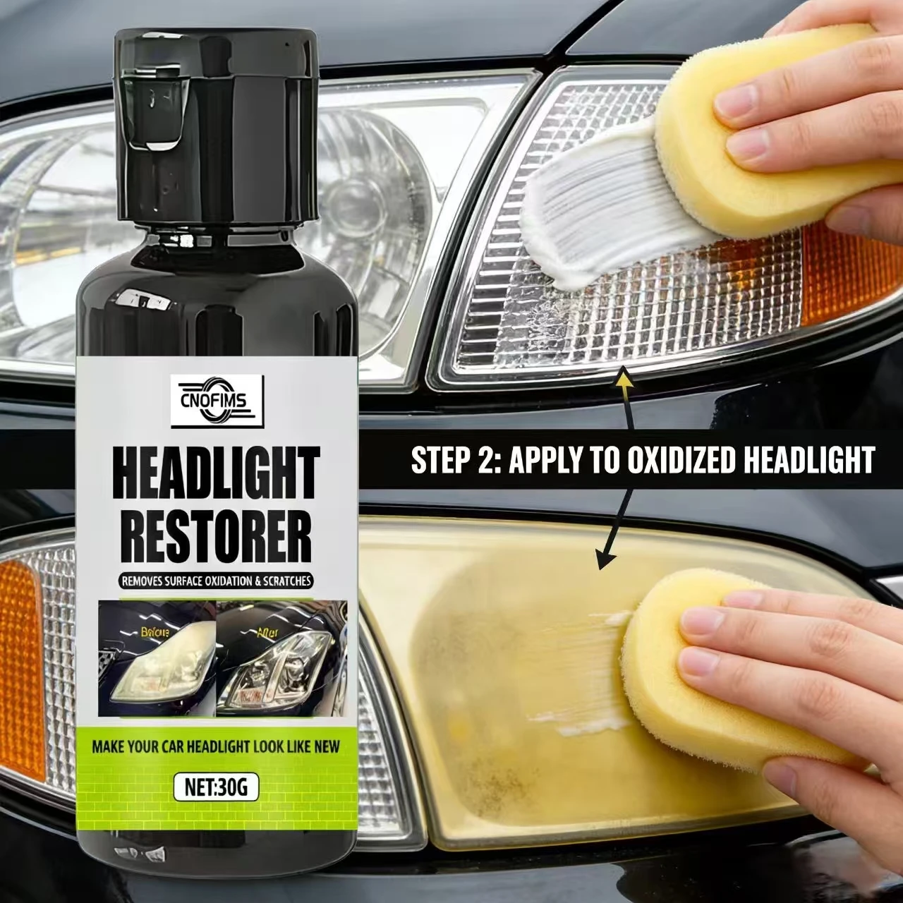 

30G CNOFIMS Headlight Restorer for BMW Toyota – Remove Oxidation & Scratches, Make Headlights Look New, Auto Lamp Care Tool