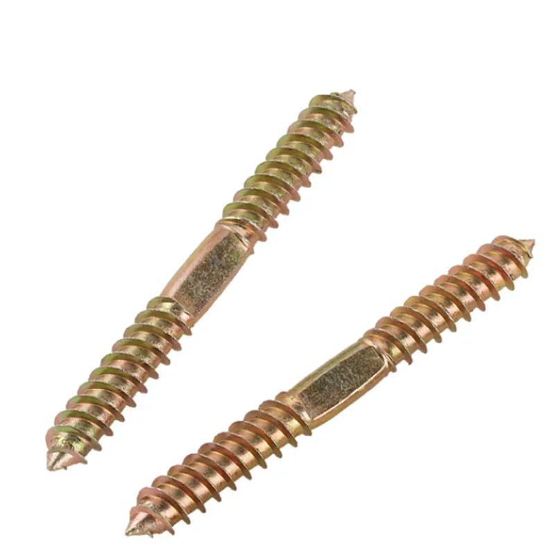 20/30/50/100pcs Carbon Steel Hanger Bolt Wood To Metal Dowels Double Ended Furniture Fixing Self Tapping Screws Wood Thread Stud