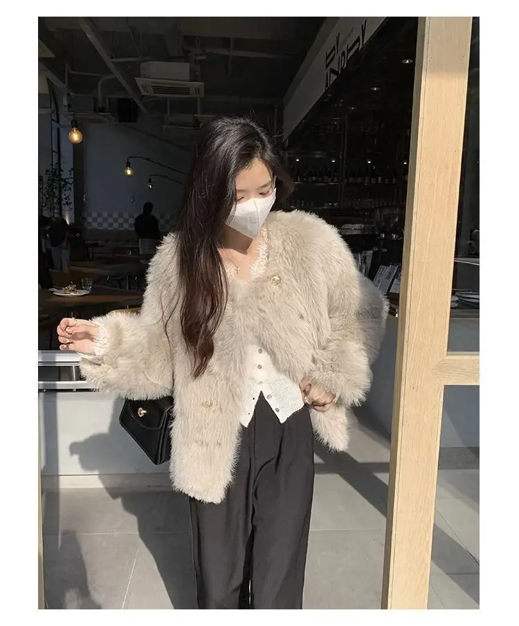 

Женские пальто-накидки из искусственного меха, однотонные, с милыми пряжками, воротником-стойкой, стройные, с бахромой, ручной работы, на нескольких пуговицах, трендовые