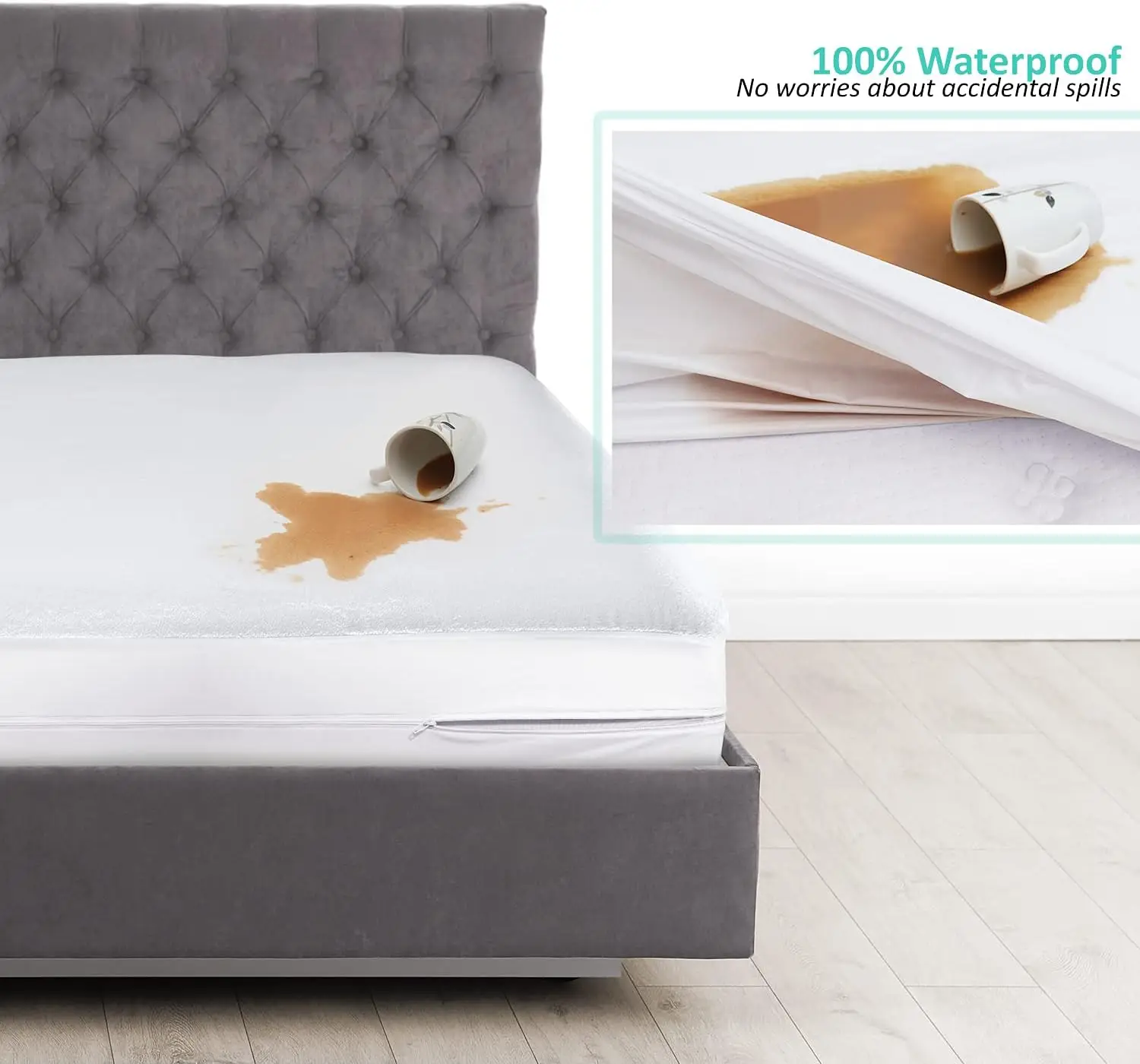

Premium Zippered Mattress Encasement - Water Proof Queen Mattress Protector - Cotton Terry Top Fits 15 Inches Deep - Queen
