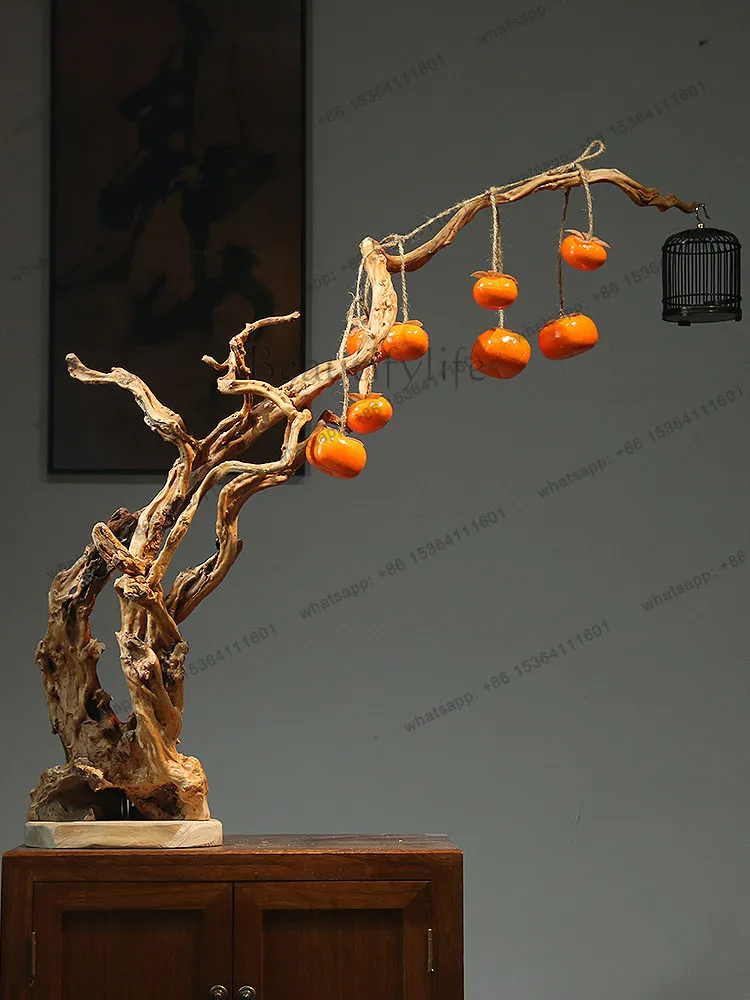 Natural solid wood root ornaments Zen tea room wabi-sabi style decoration log style