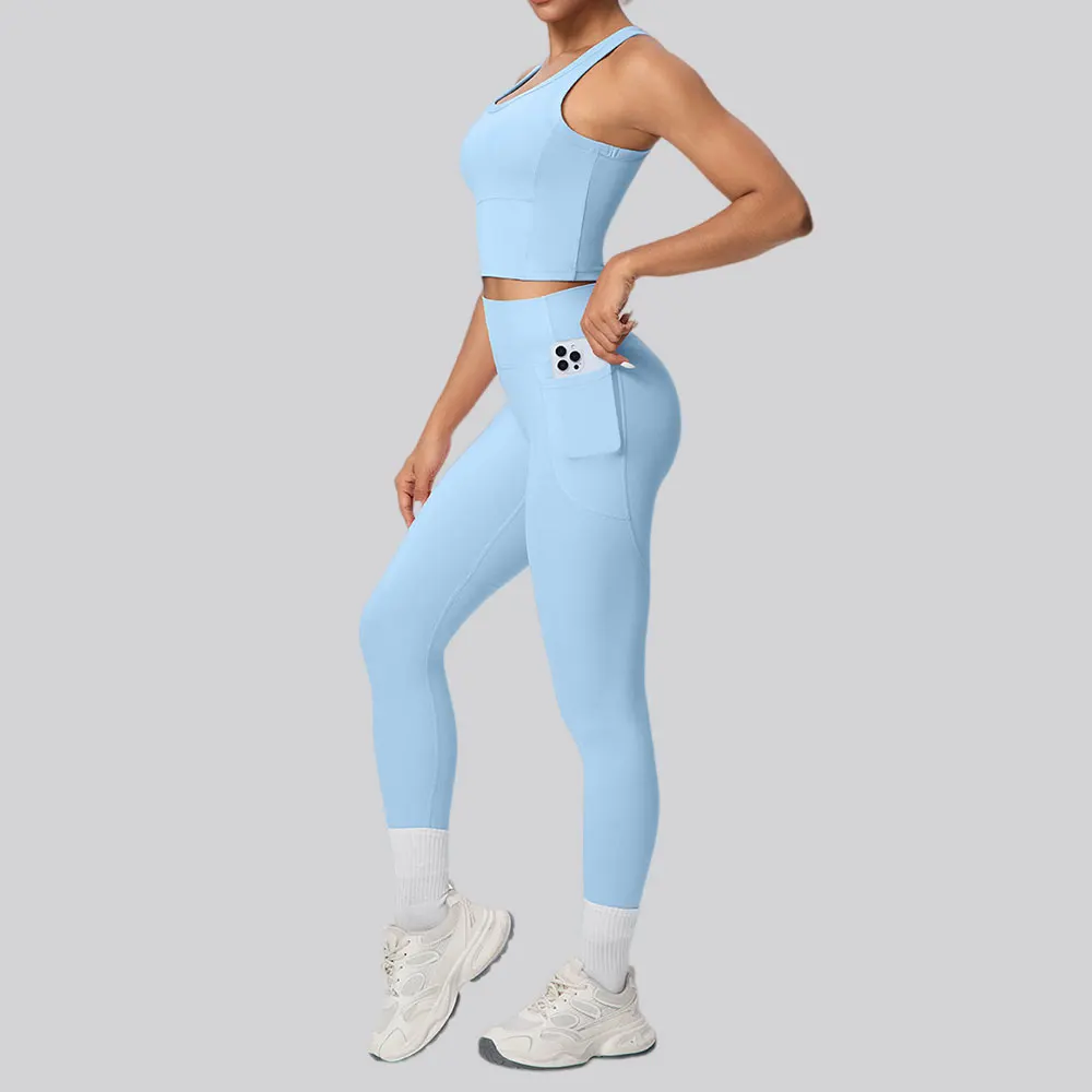 

Комплект для йоги из 2 предметов: спортивный костюм для женщин, топ с эффектом пуш-ап, леггинсы для бега с карманами, одежда для фитнеса и тренировок, спортивная одежда