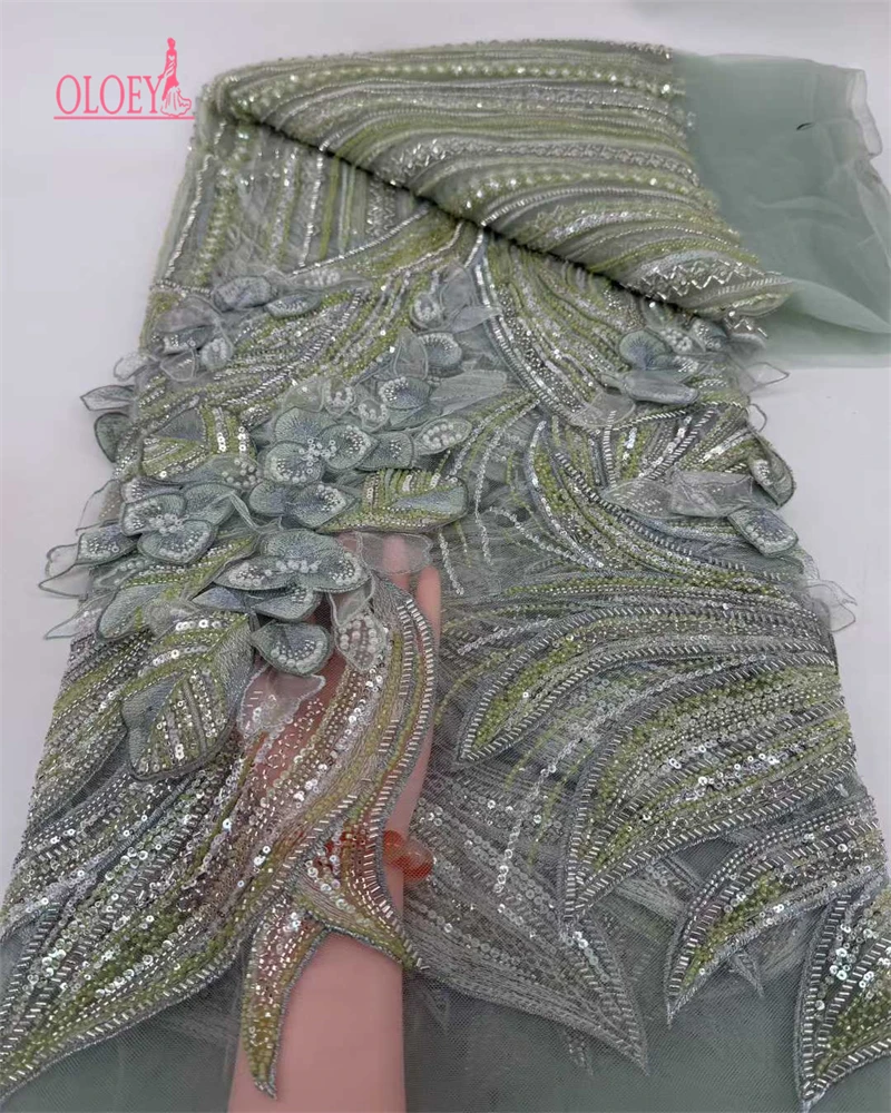 

African Sequins Beaded Lace Fabrics 2026 High Quality French Embroidery Beads Lace Fabric For Nigerian Wedding Sewing