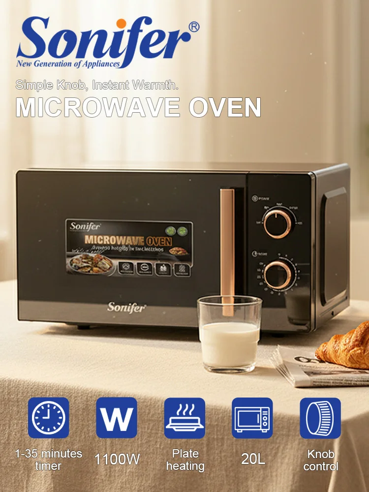 Microwave Oven Sonifer SF-4056 20L 1100W Electric Countertop Microwave with Defrost Function Timer Knob Control for Home Kitchen