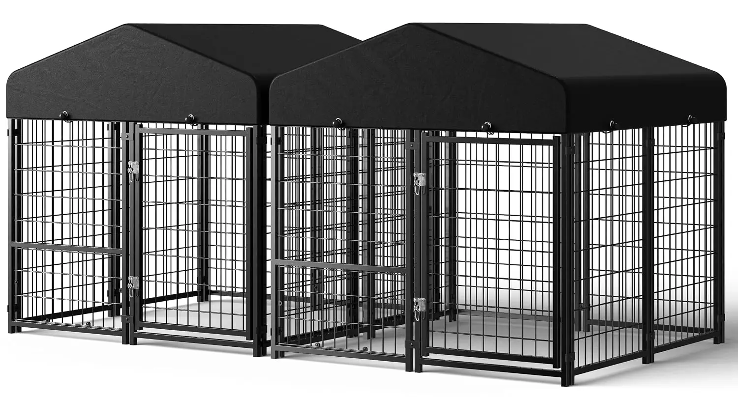 Outdoor Dog Kennel With Roof & Removable Door, Square Pet Enclosure Run For Medium Small Dogs 4x4x4.6ft, Customized
