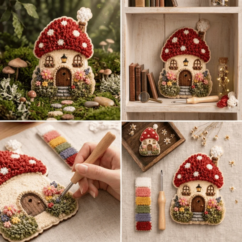 하우스 장면 포크 아트 키트, 바느질 불필요, 버섯 모 - Art Craft House Making 리뷰 및 가격
