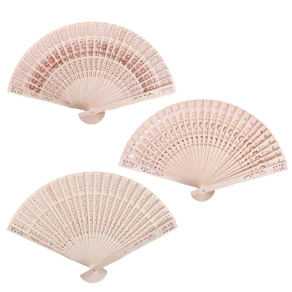 Decorative Punched Wood Fan Sandalwood Fan Hand-held Hollow Dance Hand Fans Photo Prop Tool Hand Held Flower Fans Folding Fans