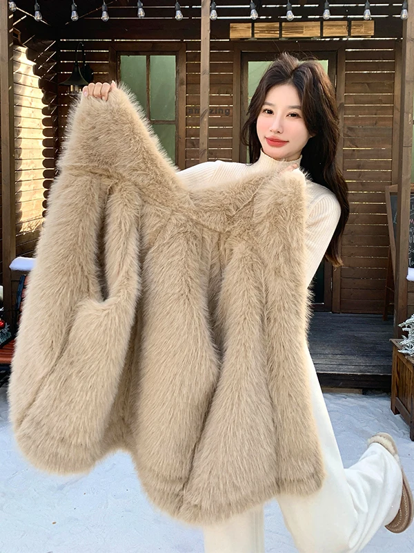Lamb Fur Jaet Women's ort Sle Warmth Waterproof Rabbit Fur Top Thiened Autumn Winter New Arrival Commute Sle Loose Fit