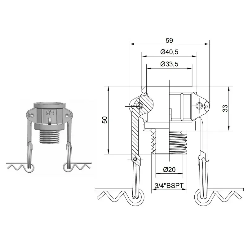 

3/4" DN20 Type B 304 Stainless Steel Camlock Groove Quick Coupling for Homebrew Fitting Adapter