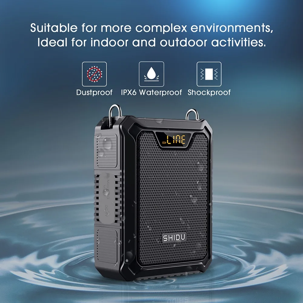 SHIDU M1000 무선 메가폰 헤드셋 IPX6 방수 30W 출력 2500mAh 보조배터리, 교사용 전용 무선 마이크