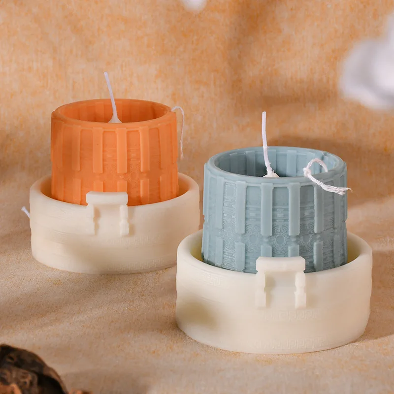 3D City Wall Architecture Shape Aroma Candle Silicone Mold, Creative DIY, Ancient City Plaster Mold, Art Supplies, Home Decor