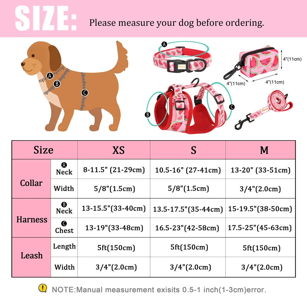 Mesh Nylon Dog Collar Harness Leash Garbage Bag Set Printed Pet Harnesses Vest Collars With Waste Poop Bag For Small Medium Dogs