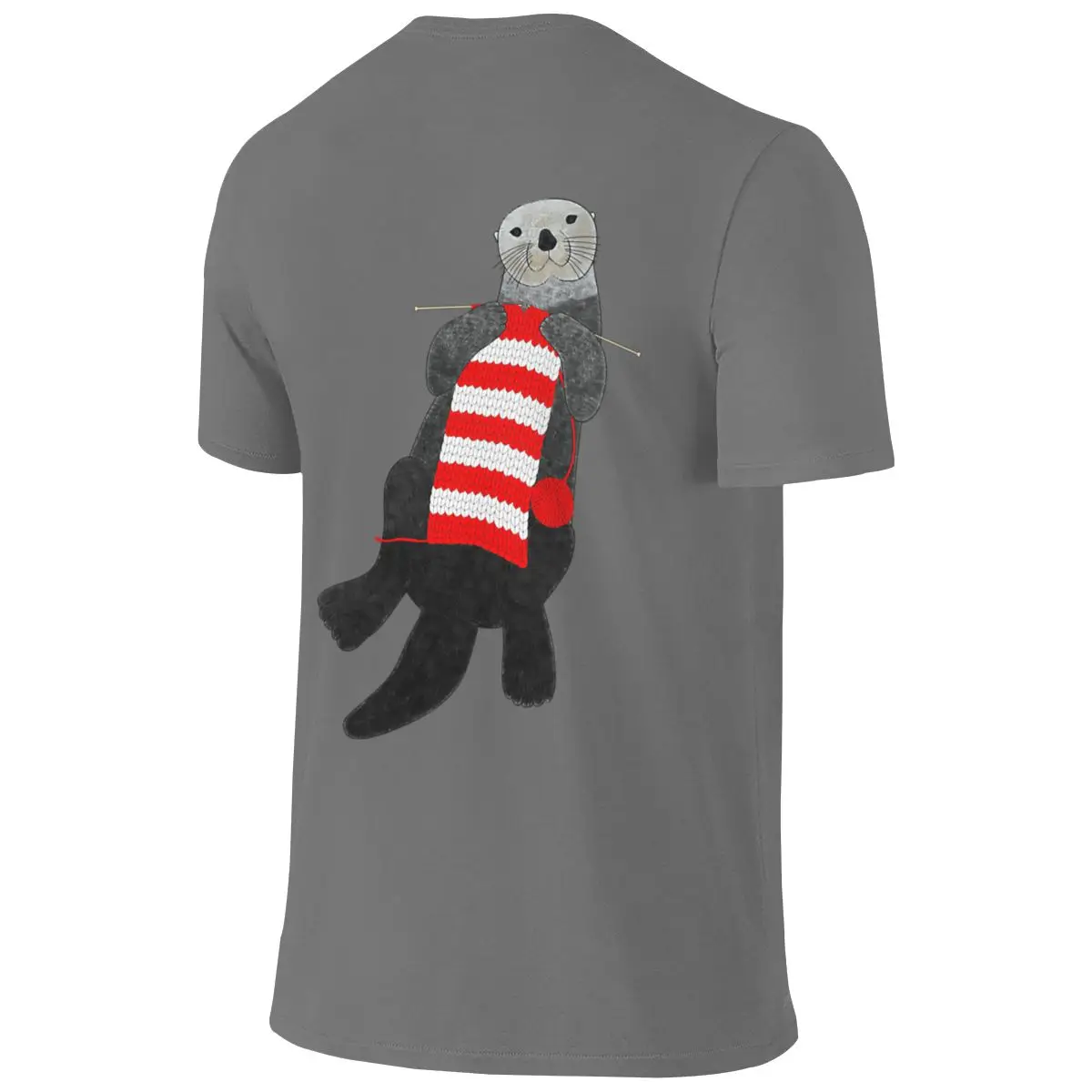 Knitting Sea Otter Casual Reversible T-shirt Fresh Girlish Feeling Solid Colors Basic Tee