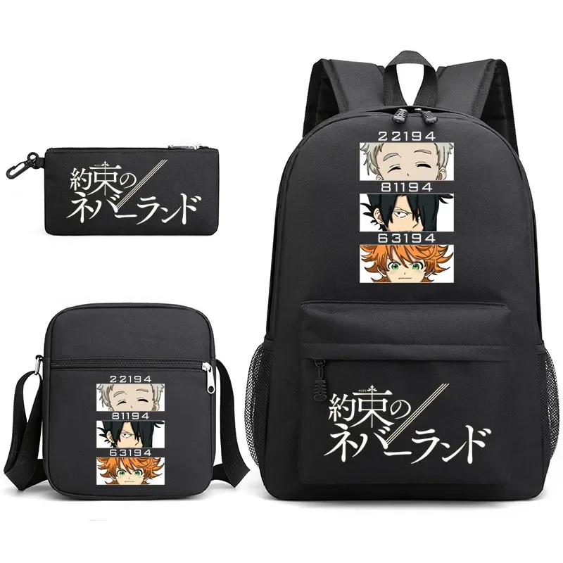 The promised neverland mochila de viaje de 3 piezas, bolsa de computadora juvenil, bolsa escolar para estudiantes