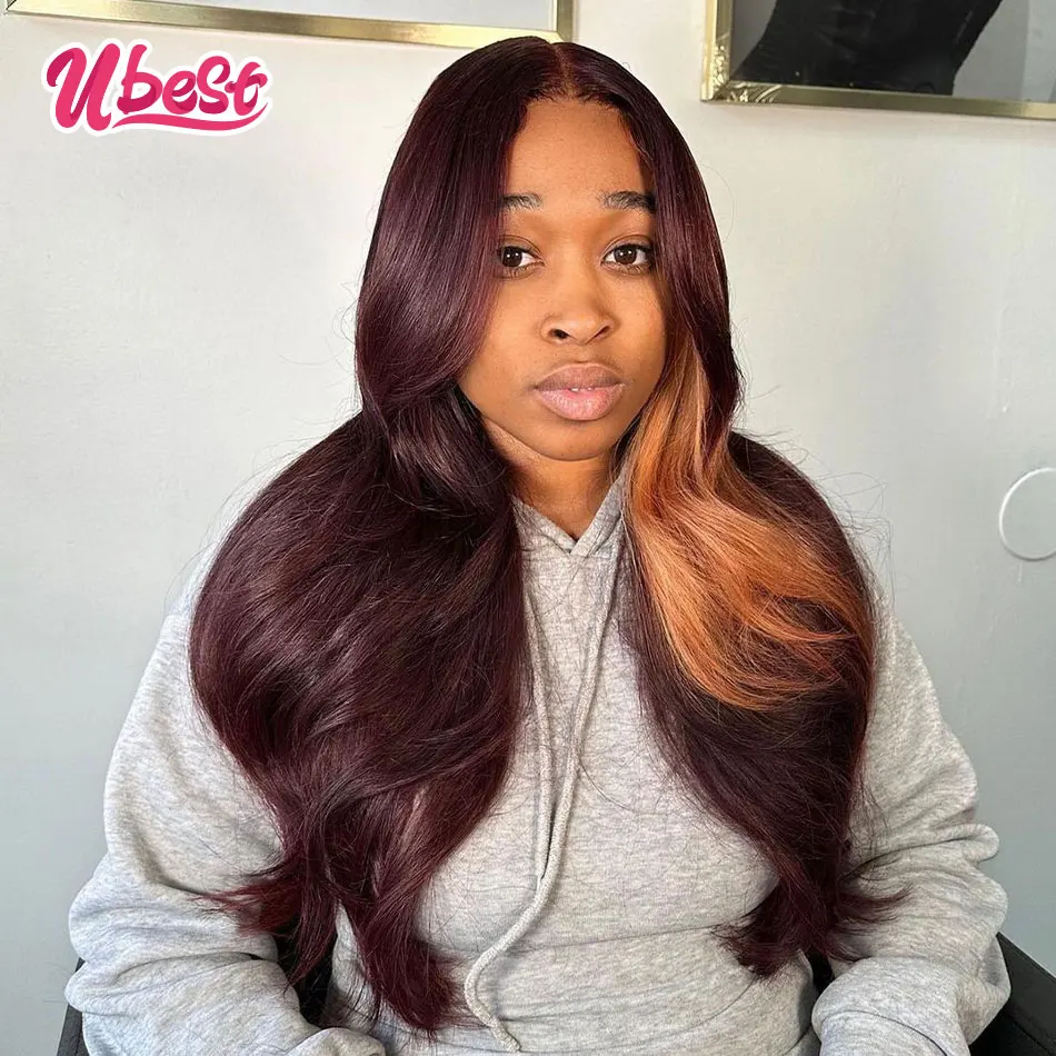 

Reddish with 27 Highlight Body Wave Human Hair Wigs 13x4 Lace Frontal Wig Transparent Lace Brazilian Pre Plucked Wigs For Women