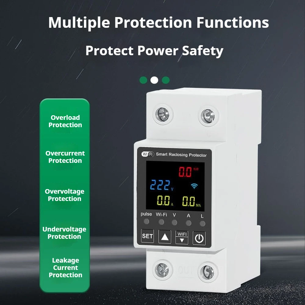 Tuya WiFi Smart Circuit Breaker Remote Control Reclosing Switch 1‑63A Over‑current Over‑voltage Under‑voltage Leakage Protection
