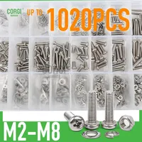 88 to 1020 Machine Screws Assortment Kit M2 M2.5 M3 M4 M5 M6 M8 Phillips Pan Head Bolt 304 Stainless Steel with Nuts Washers Set