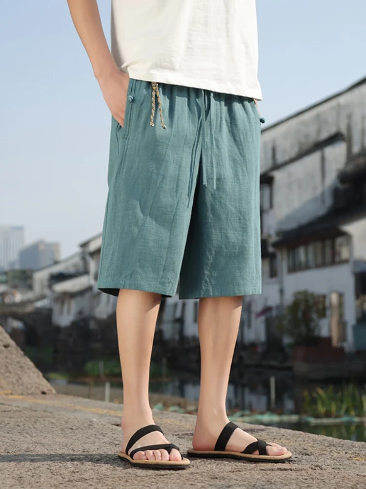 

Мужские летние шорты из хлопка и льна, свободного кроя, прямые, дышащие, удобные, легкие, модные, повседневные