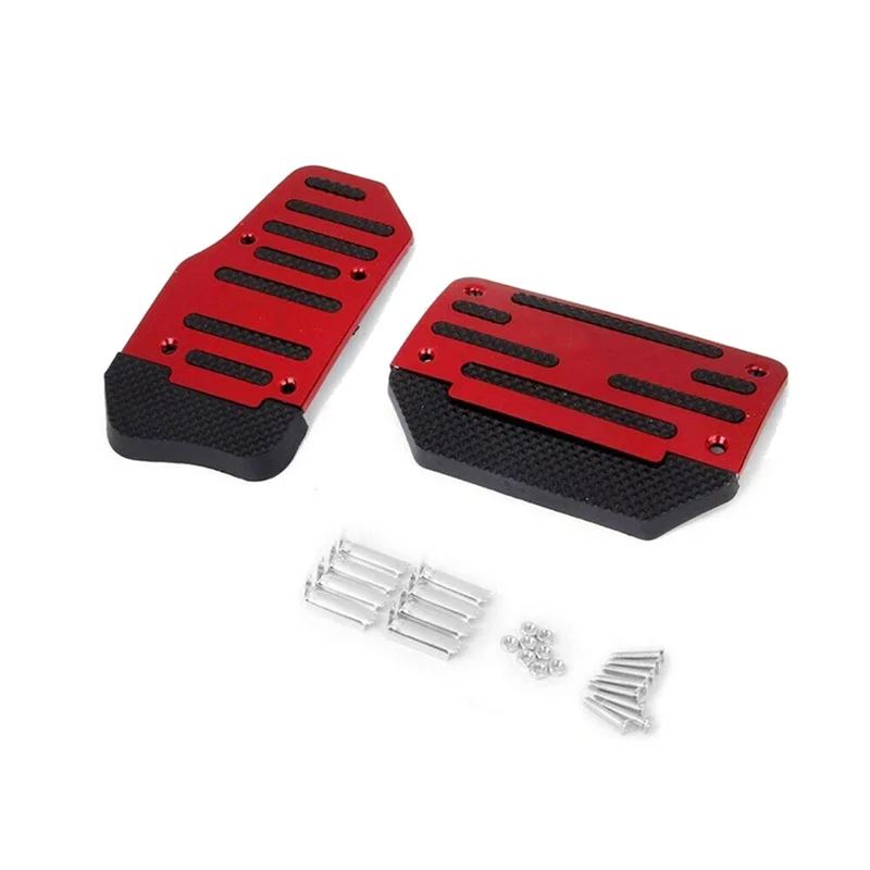 2X Pedal Akselerator Gas Merah Universal dan Penutup Pedal Rem Bantalan Kaki Anti-selip untuk Transmisi Otomatis Mobil