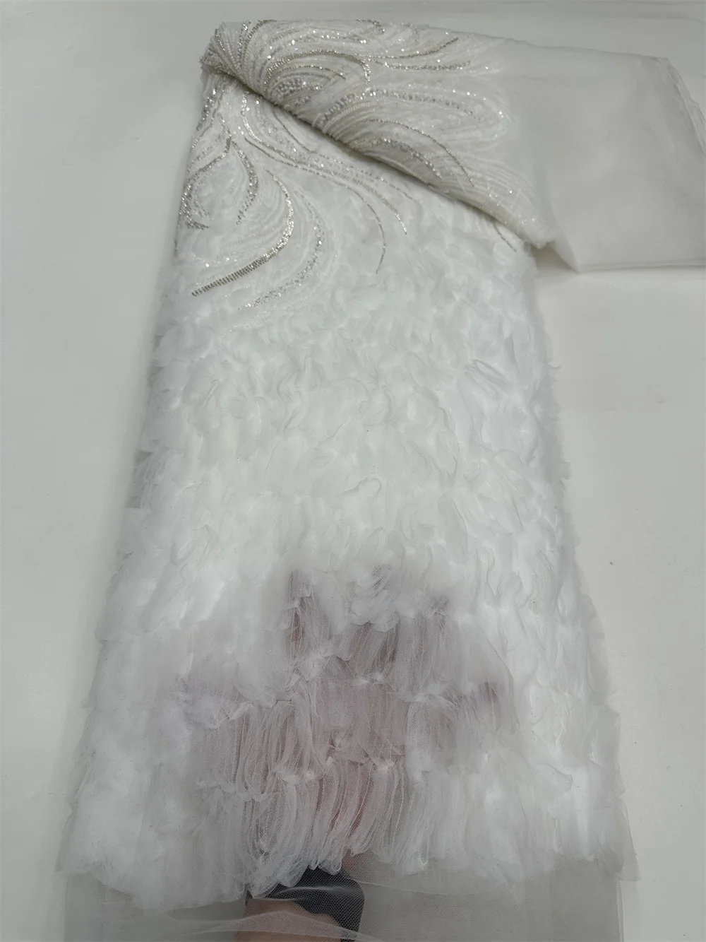 

Latest 3D African Lace Fabric 2025 Styles French Tulle Lace Fabrics 5 Yards White High Quality Nigerian Lace Fabrics for Party