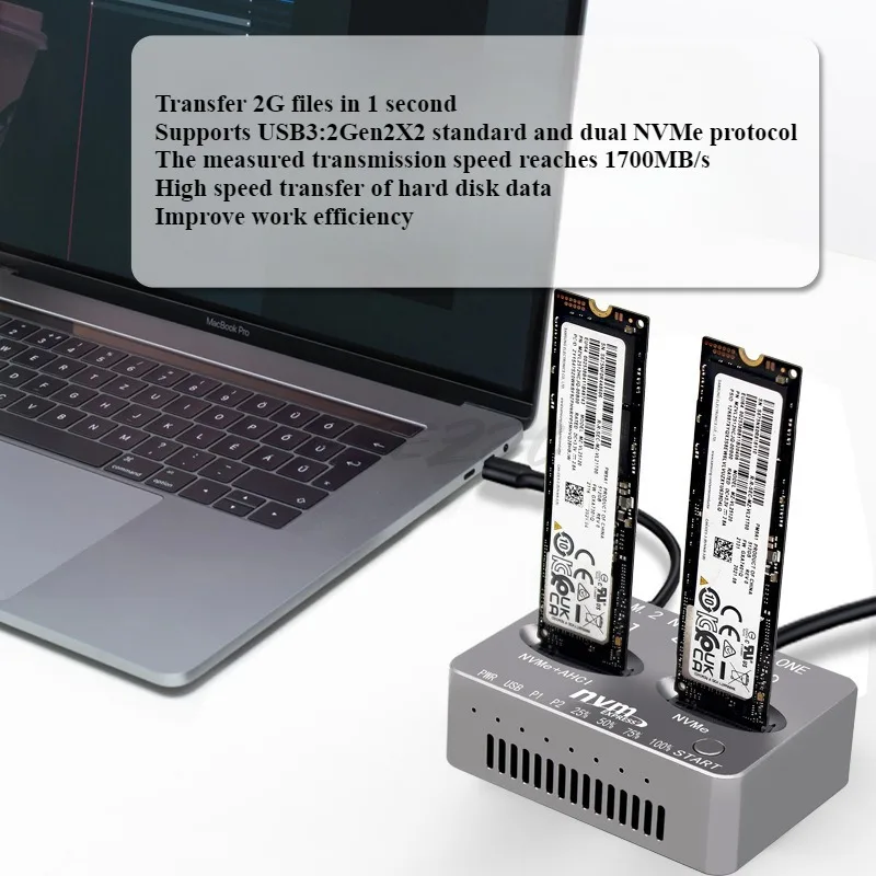 Imagem -03 - Caixa de Disco Rígido Externo Docking Station Ahci Cópia Offline Usb 3.2 Disco Duplo Sistema Ssd Clone Jms586u 20gbps Nvme m.