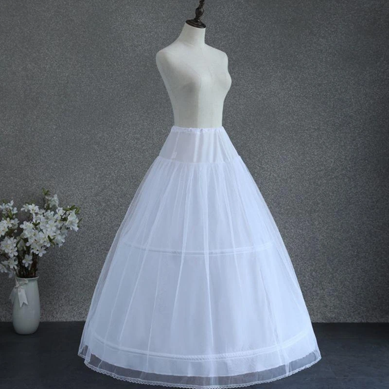 91AF Women White Wedding Petticoat 2 Hoop Double Layer Bridal Crinolines with Tulle N
