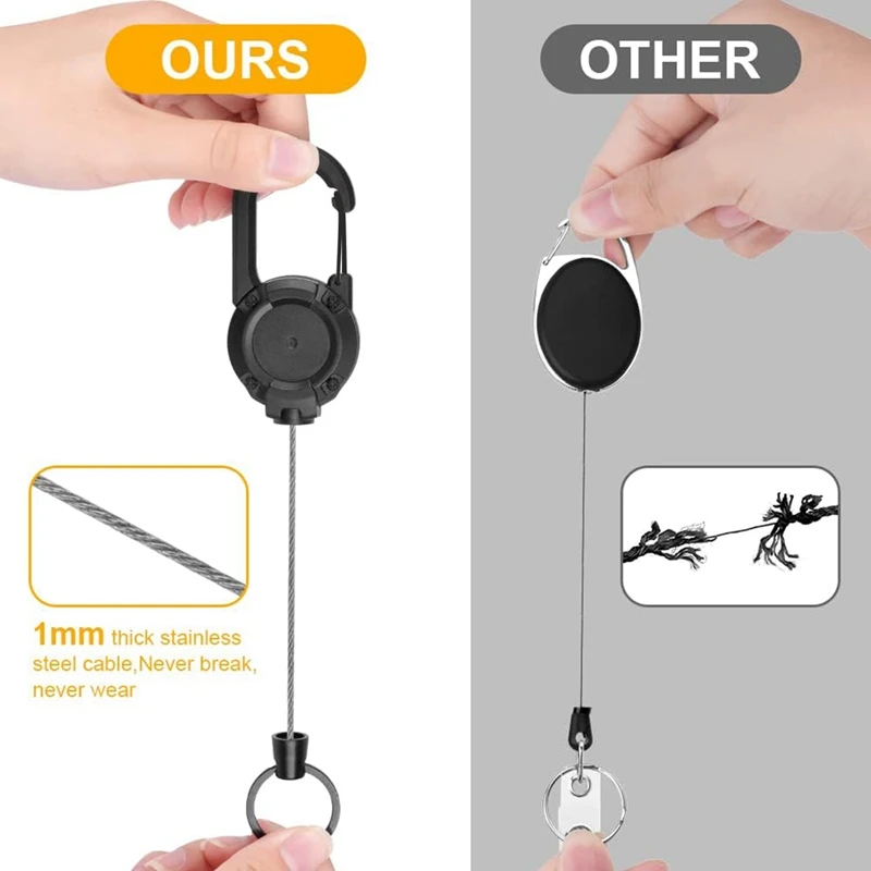 Heavy Duty Retractable Keychain, 4Pcs Retractable Badge Holder, Retractable ID Badge Reel Heavy Duty Reel Clips