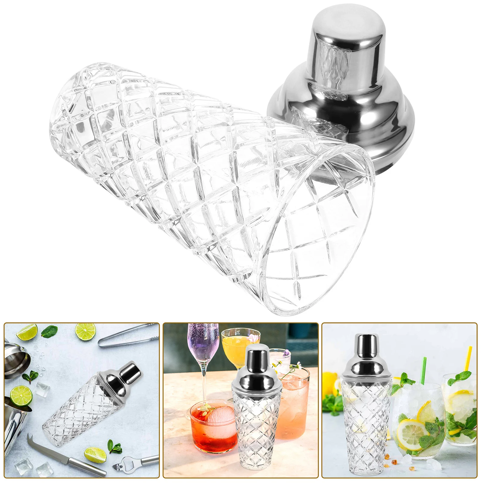 

Cocktail Shaker Glass Clear Stainless Steel Lid Elegant Mix Drinks Mother's Day Gift Cocktail Making Cup