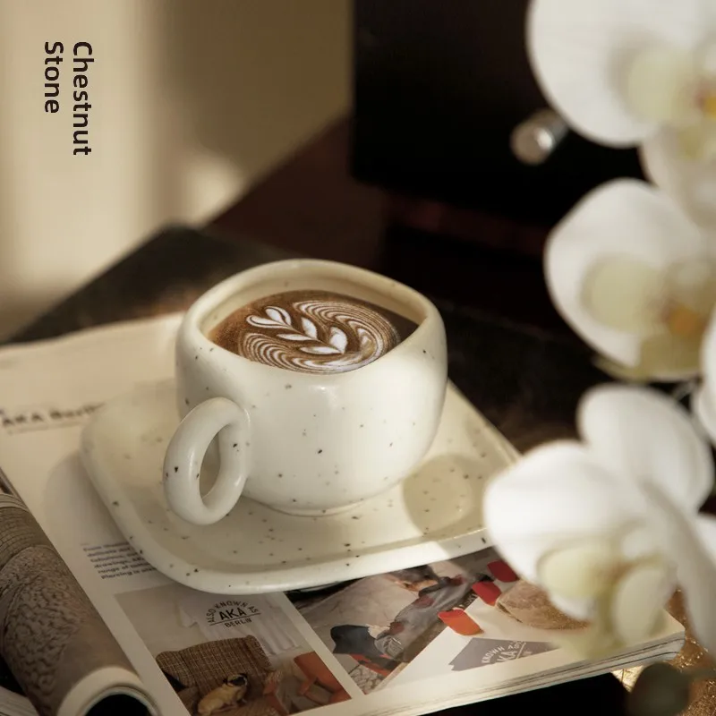 Retro Ceramic Coffee Cup And Plate for Afternoon Tea And Breakfast Latte High-End Feelings Home Use Tea Cup by Chestnut Stone