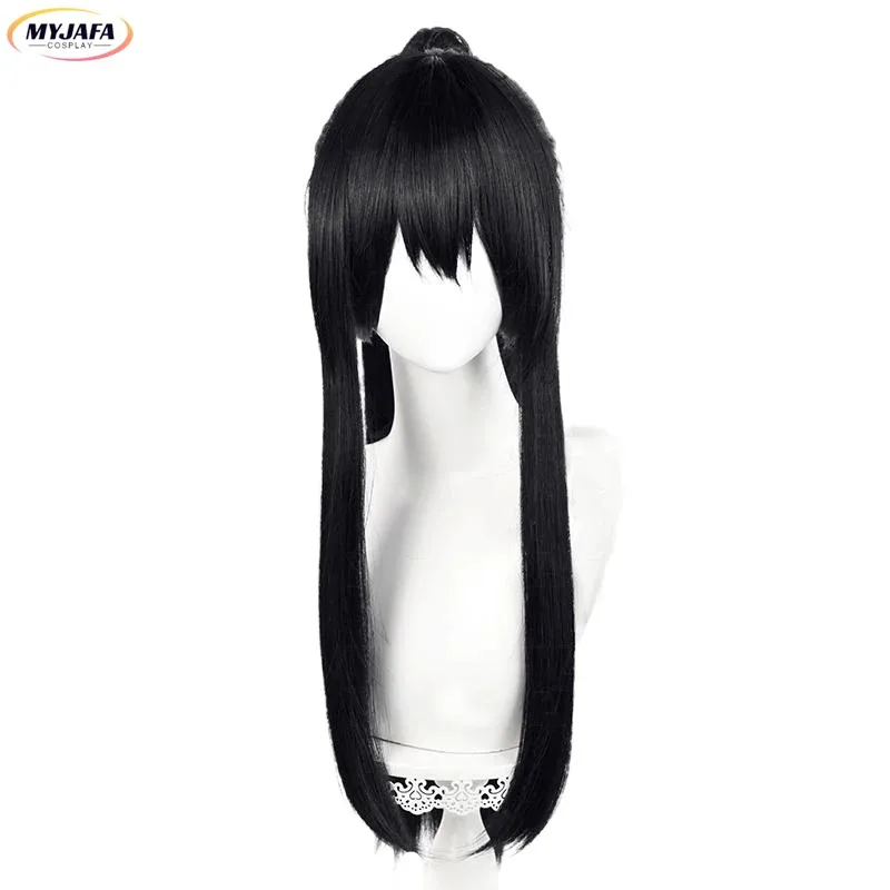 

aaa12 3Ashiro Mina Cosplay Anime Long Black With Ponytail Heat Resistant Synthetic Hair Halloween Role Play Wigs + Wig Cap