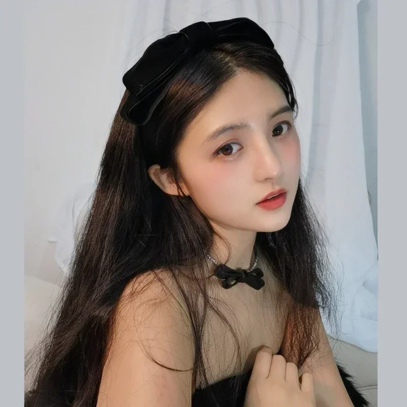 Elegant Velvet Bow Bezel Hairband for Women Korean Retro Headband Girls Vintage Hoop for Holiday Party Hair Bands Accessories