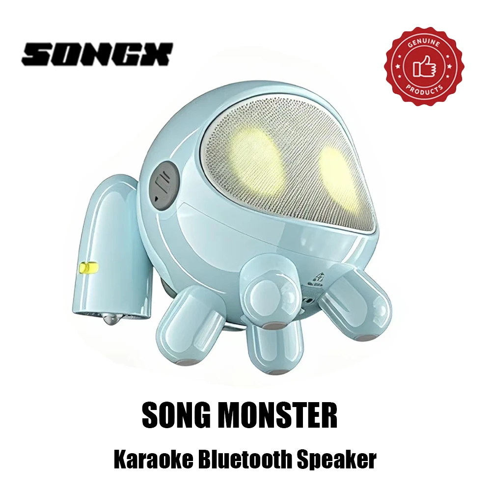SONGX SONGMONSTER Милый робот-караоке-колонка Bluetooth с 2 беспроводными микрофонами, портативная домашняя мини-колонка KTV, HIFI стерео