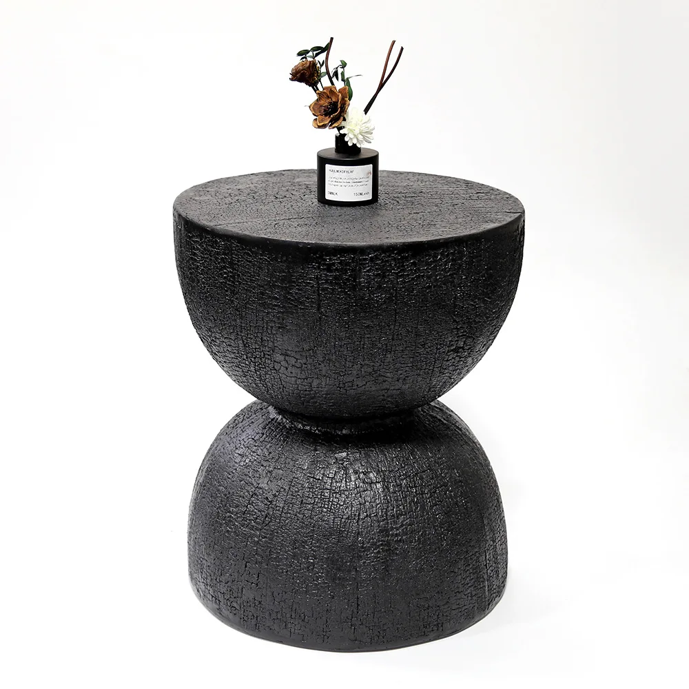 

Wabi **** Wind Household Round Coffee Table Simple Imitation Solid Wood Edge Stump Carbonization Creative Homestay Ornament Medi