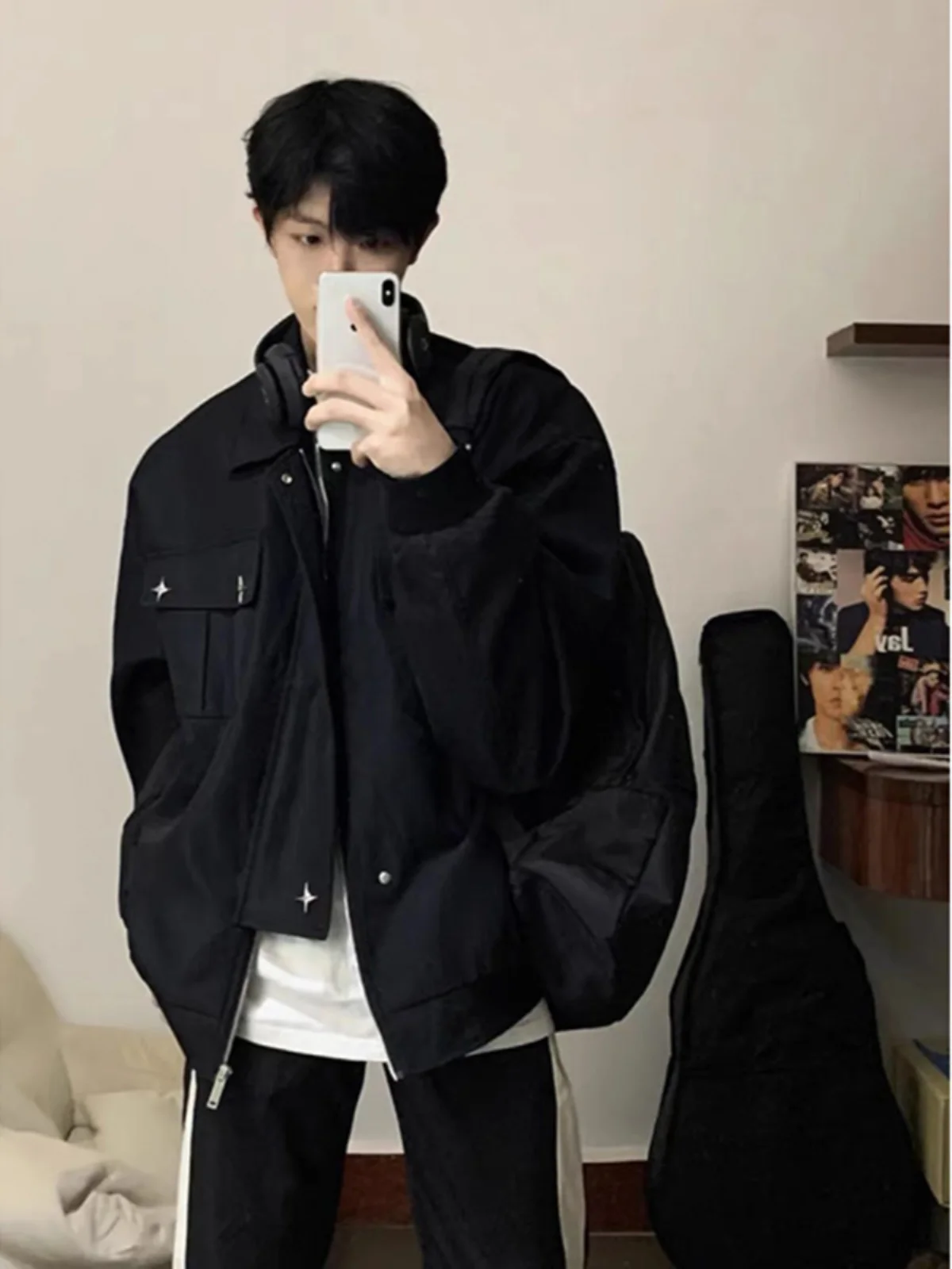 

Black Cleanfit Short Men's Jacket Shoulder Padded Pilot Style Autumn High Street Fashion Brand Trendy Top Youth Popular Outer...