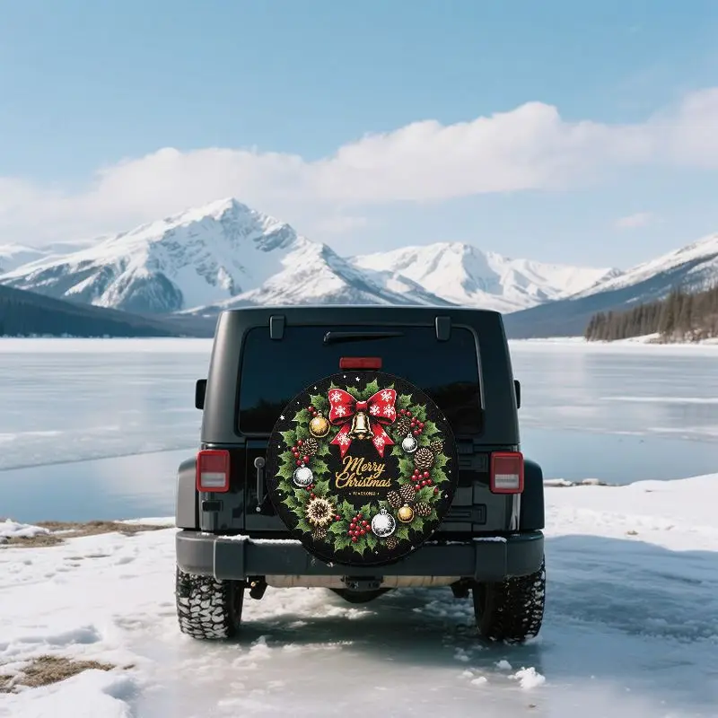 

Веселый рождественский венок, чехол на запасное колесо, прочная полиэстеровая защита колес для внедорожника, грузовика