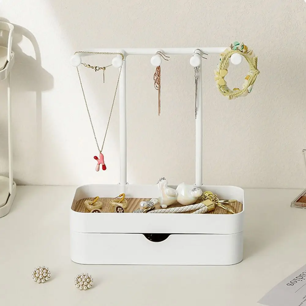 

Portable Jewelry Display Rack Earrings Necklaces with Drawer Box Desktop Storage Box with Wooden Base Convenient Hanging Holder