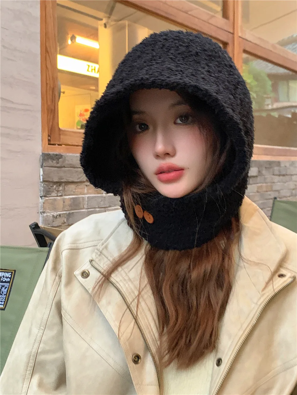 

Korean Sle Women's Autumn Winter Warm Windproof Ear Protection Scarf Hat Lazy Bandana Cap Street Sle Faion