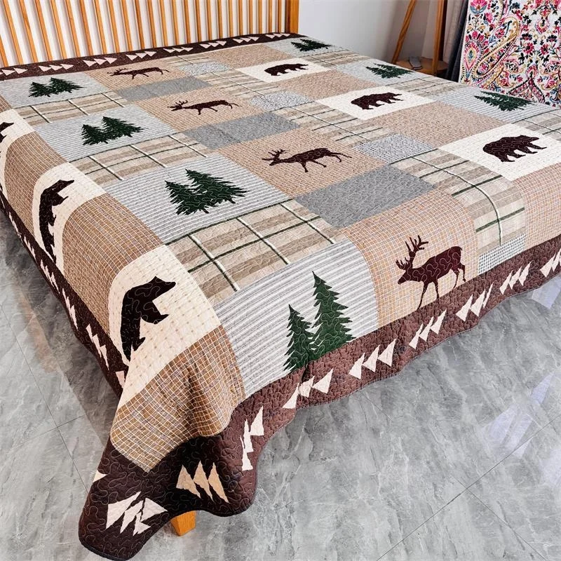 Vintage Cotton Quilt Bedspread on The Bed Patchwork Comforter Quilting Bed Cover Blanket Throw Padding Coverlet Mattress Topper