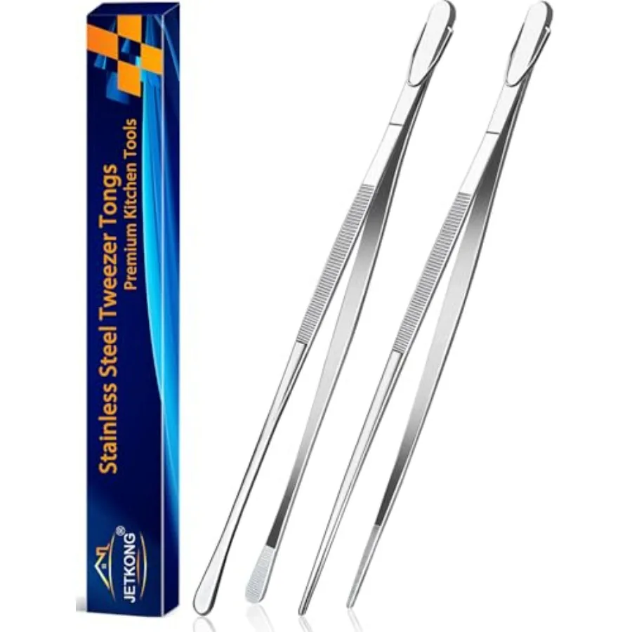

2 Pcs 14-Inch Food Tweezers Stainless Steel Tweezer Tongs Extra-Long Cooking Tweezers