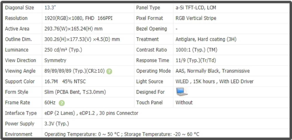 Imagem -02 - Tela Lcd N133hce-e7a 13.3 Painel Ips Fhd 1920x1080 30 Pinos sem Toque