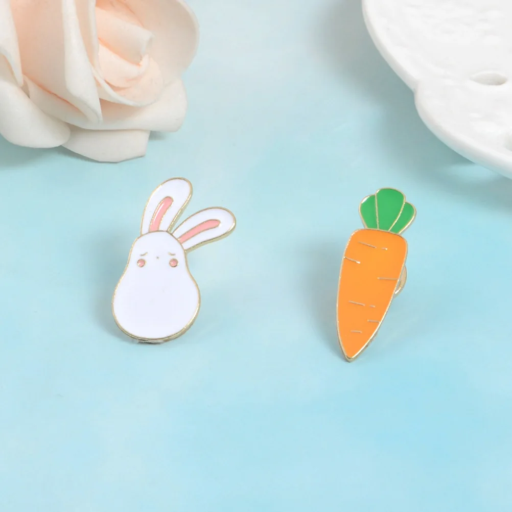 

6pcs Rabbit Carrot Brooch Pin Lovely Fashion Jewelry Accessory Women Easter Gift Badge Lapel Decor Sweater Scarf Bag