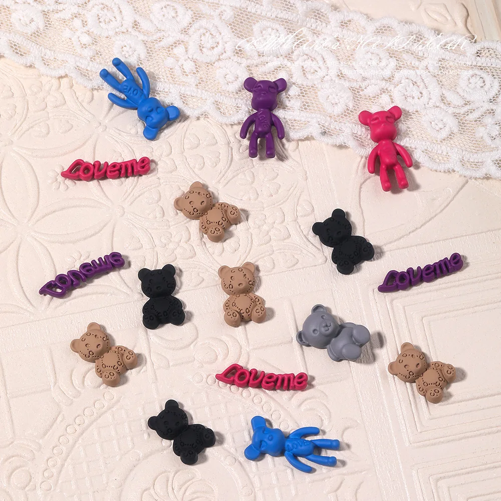 10 dijes de oso de aleación de piezas para uñas, accesorios de decoración de uñas de oso Ragdoll de Metal, color marrón y negro, DIY